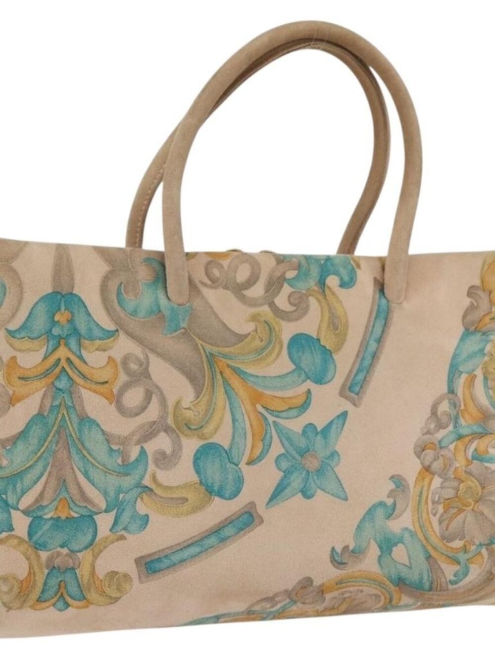LOEWE Hand Bag Suede Beige Gold Auth 169854
